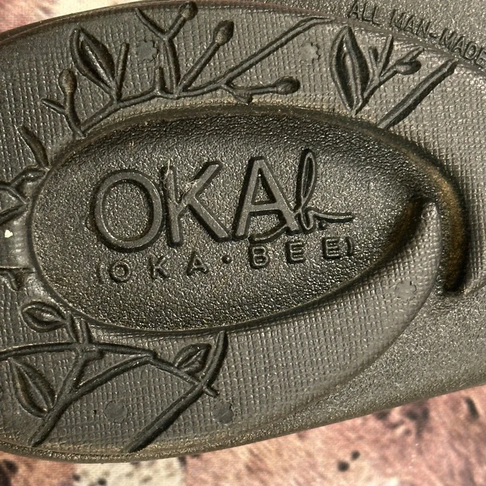 Oka-B Black Floral Applique Slide Sandals Massage Footbed Women's L Summer Shoes